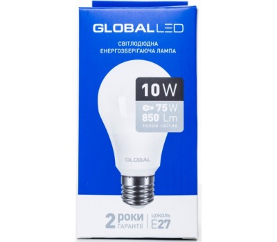 Лампа Global LED A60 10W 3000K 220V E27 AL