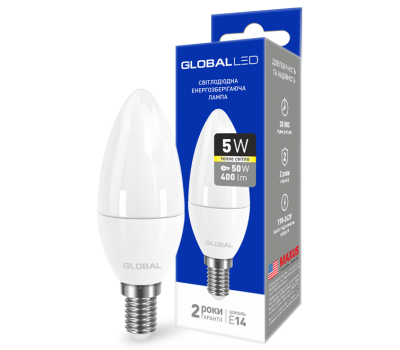 Лампа Global LED С37 CL-F 5W 3000K 220V E14 AP